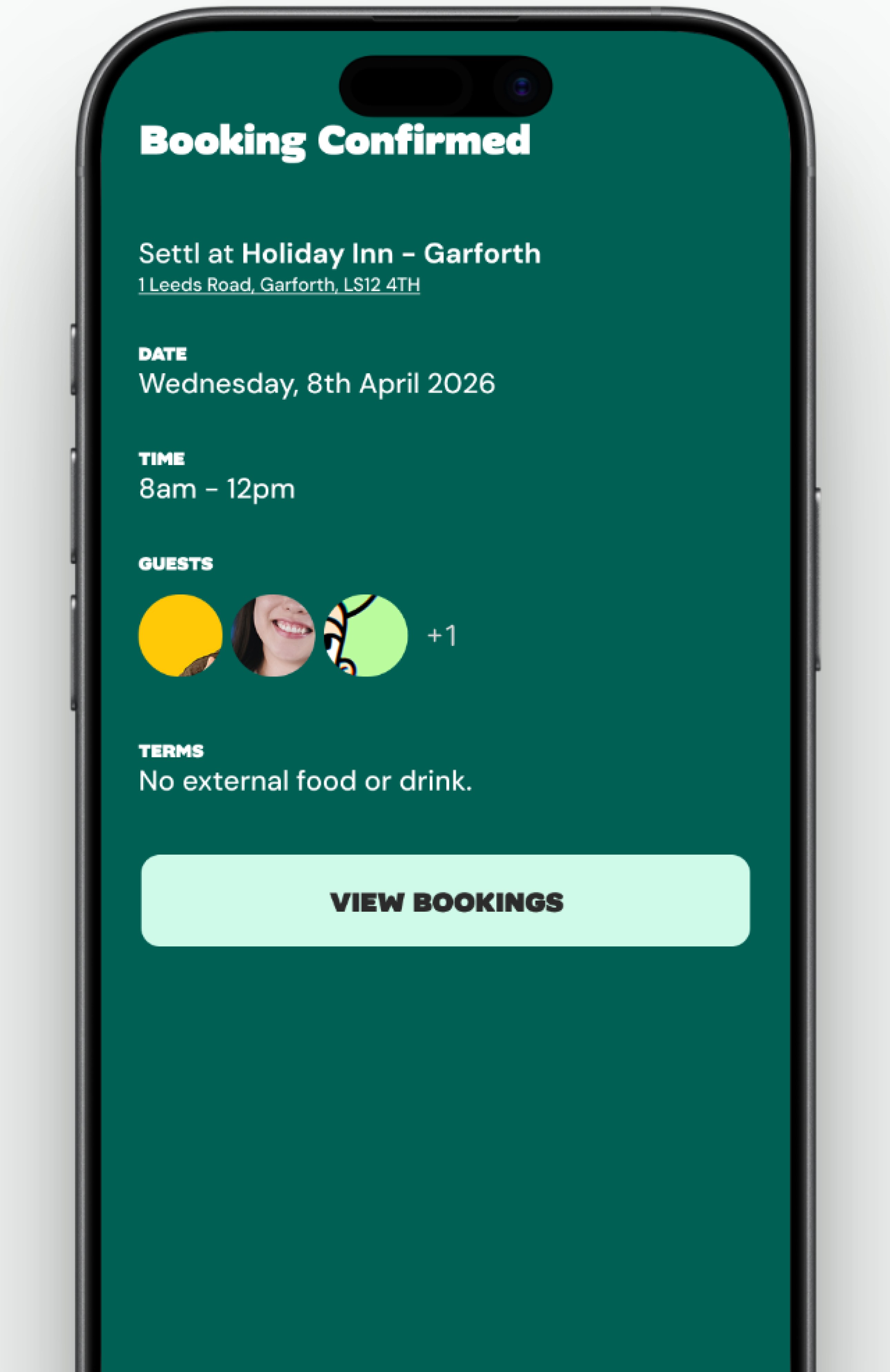 Settl app showing a confirmed visit